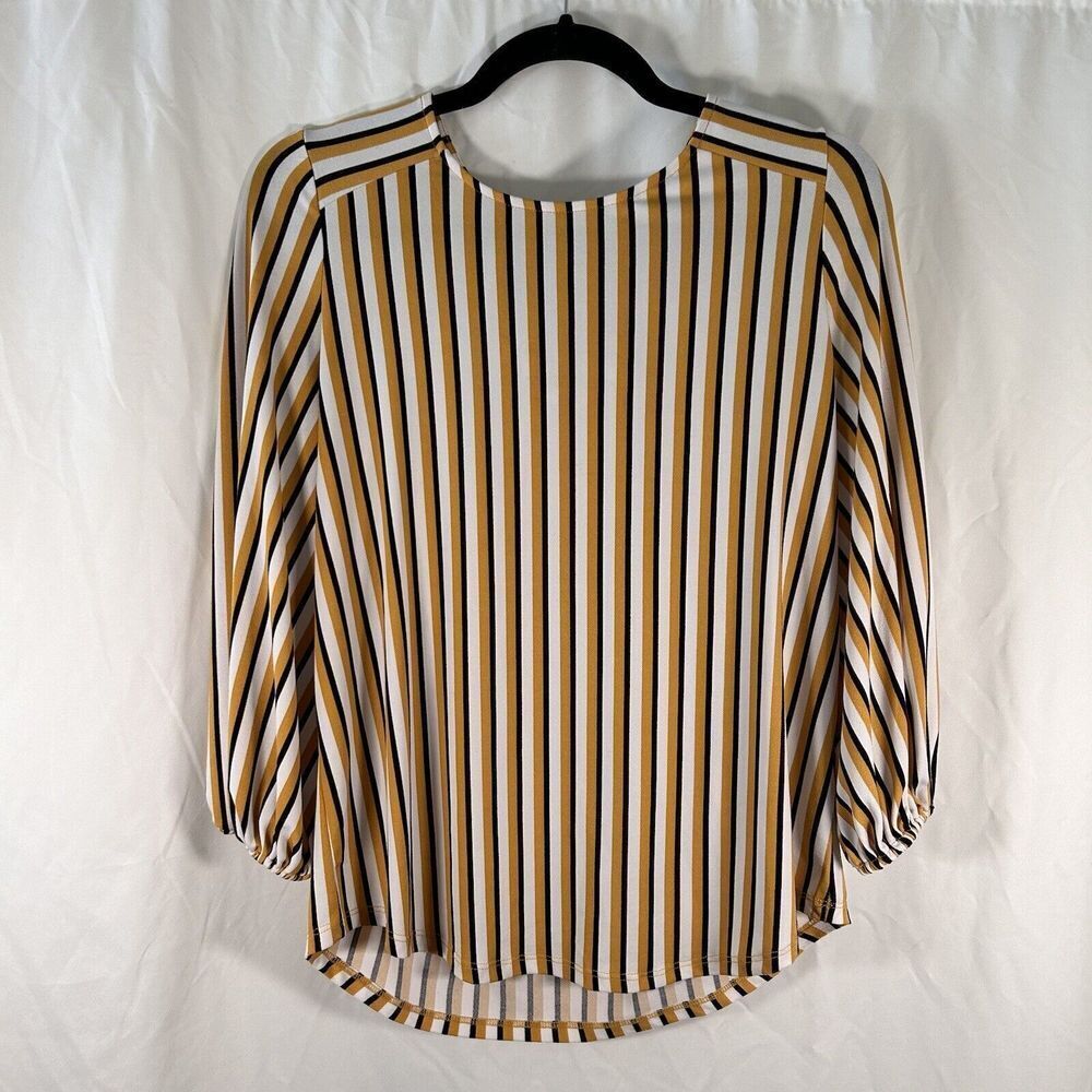 Adrianna Papell Blouse Women's Small Yellow White Striped Round Neck